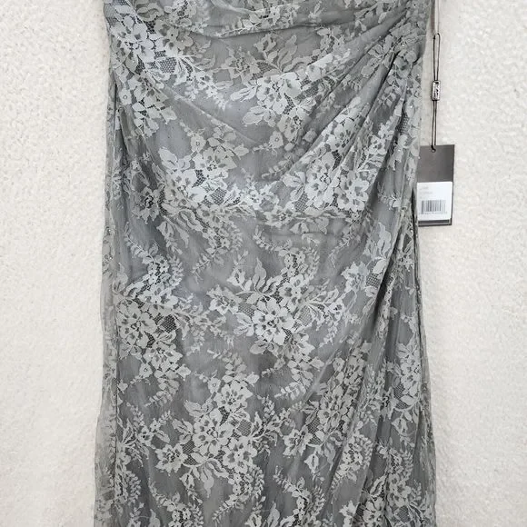 La Femme Portrait Neck Lace Gown Women's 14 Platinum Embellished Rhinestones - Picture 3 of 15